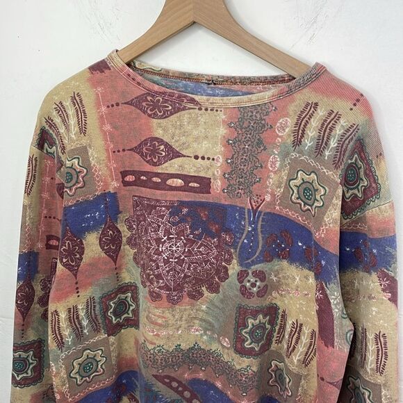 Boho Crewneck Long sleeve colorful ribbed shirt size 2X - Picture 4 of 6